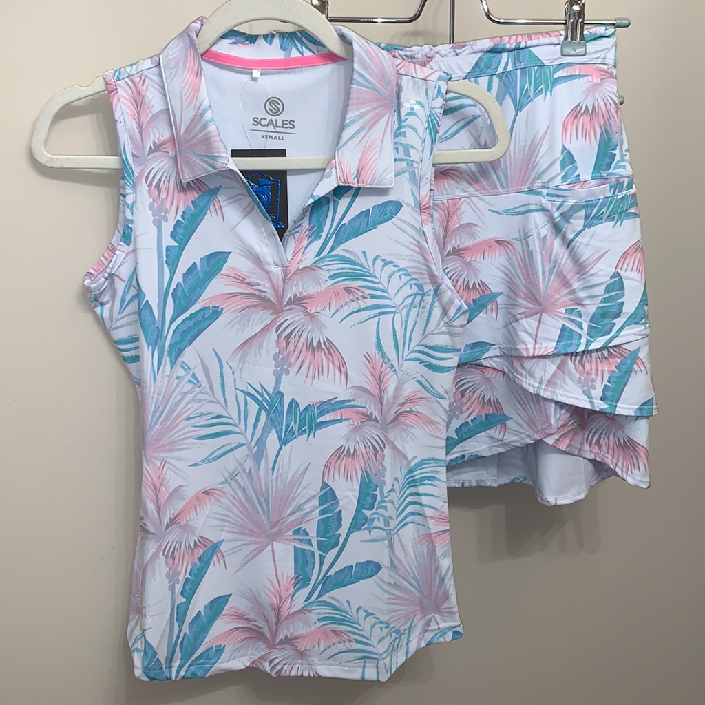 Scales Palm City Golf Shirt Xs And Golf Skort S Pink Turquoise White Nwt
